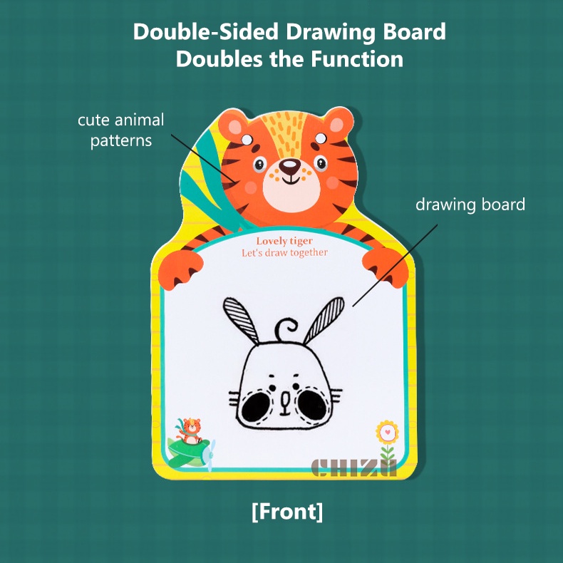 Papan Tulis Anak | Mini Wooden Children Whiteboard + Erasable Marker | Free Penghapus dan Spidol | Wipe and Clean White Board Kayu Kecil Gambar Karakter Hewan Kartun Lucu | Mainan Edukatif Edukasi Anak Balita