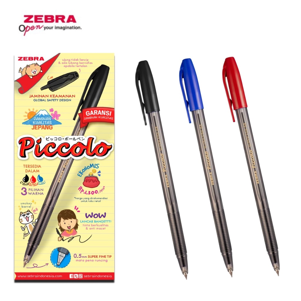 

1 LSN / 12 Pcs Ballpoint Pulpen ZEBRA PICCOLO Semi Gel 0.5mm