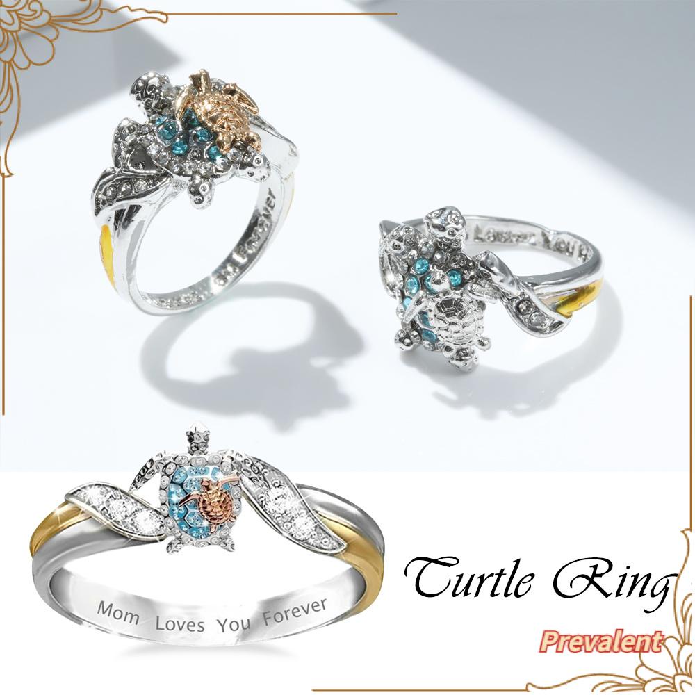 Preva Turtle Cincin Wanita Unik Zirconia Sea Turtle Hadiah Hari Ibu Ibu Kristal Ibu Mencintaimu Selamanya