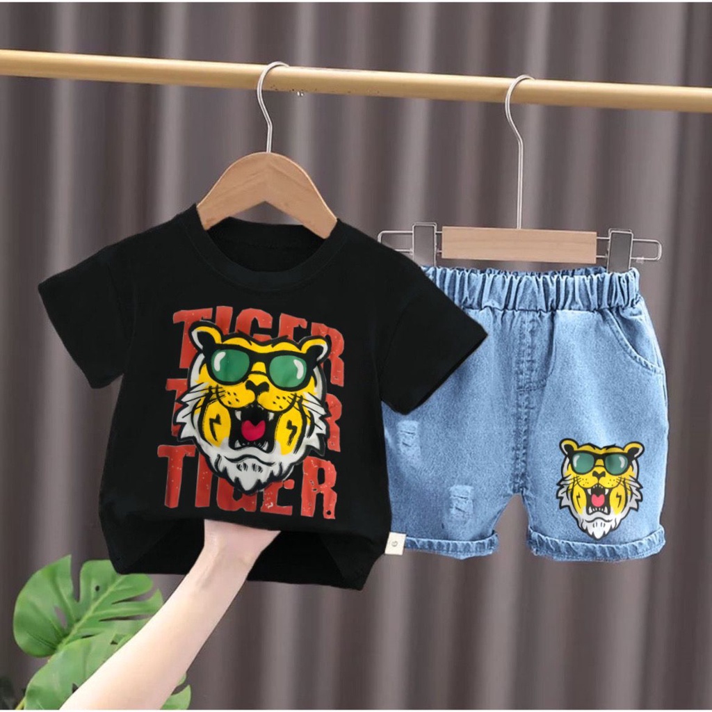 Setelan anak laki laki kaos oblong celana jeans usia 1-5 tahun baju anak pakaian anak setelan anak