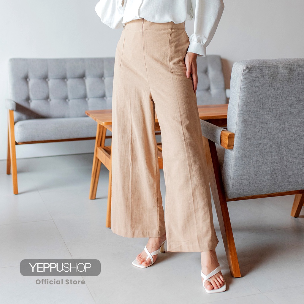 Felix Highwaist Cullote | Celana Panjang Highwaist Basic Bahan Linen [YEPPUOUTFIT]