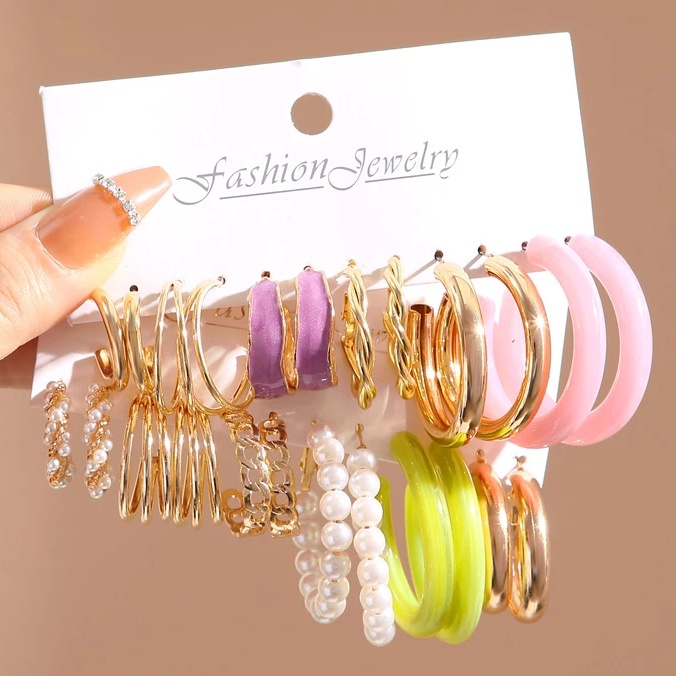 Fashion Resin Emas Perak Anting Set Perak Untuk Wanita Mutiara Kristal Jantung Stud Hoop Earring Butterfly Bebek Bintang Perhiasan Aksesoris