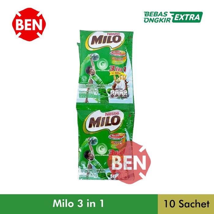 

(BISA COD) Milo 3 in 1 - 1 Renceng 10 Sachet 35g 35gr 35 g gr - Susu 3in1 Bubuk