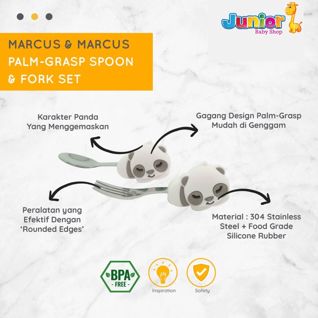 Marcus&amp;Marcus Palm Grasp Spoon &amp; Fork Set – Gray Panda