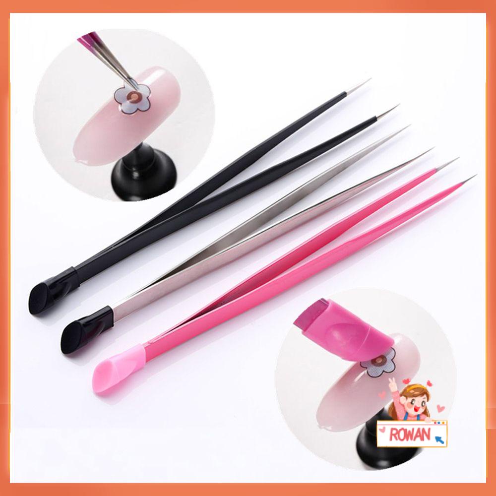 R-flower Nail Tweezer Profesional Kepala Silikon Lurus Head Rhinestones Picker