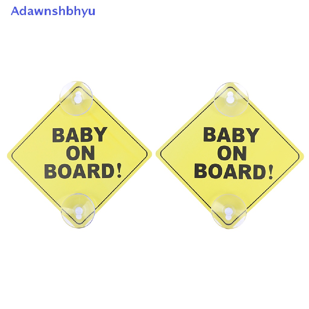 Adhyu 2Pcs Baby On Board SAFETY Mobil Jendela Suction Cup Kuning Reflektif Tanda Peringatan ID