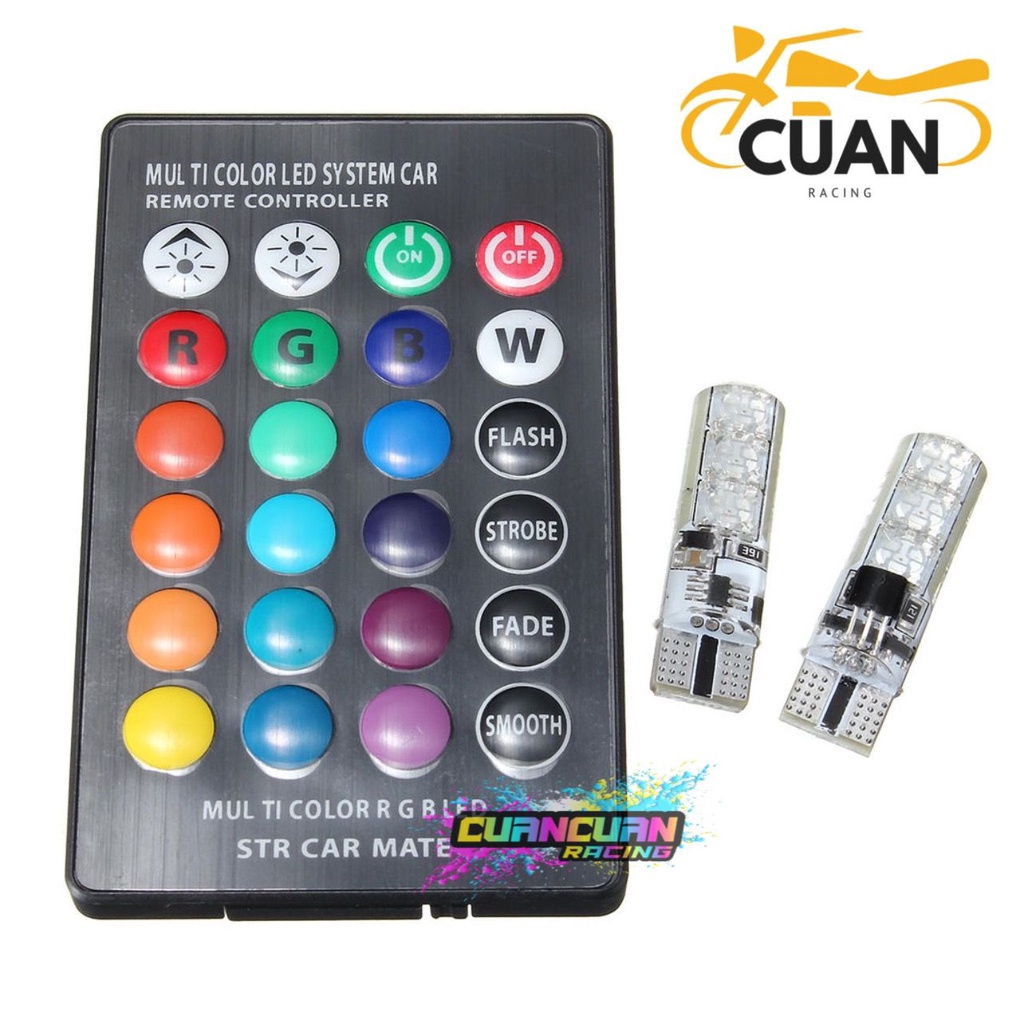 Lampu LED T10 Jelly RGB 16 Warna 5050 SMD Mobil Motor Remote