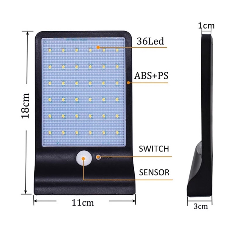 LAMPU DINDING LED SOLAR OUTDOOR TENAGA MATAHARI 36 LED