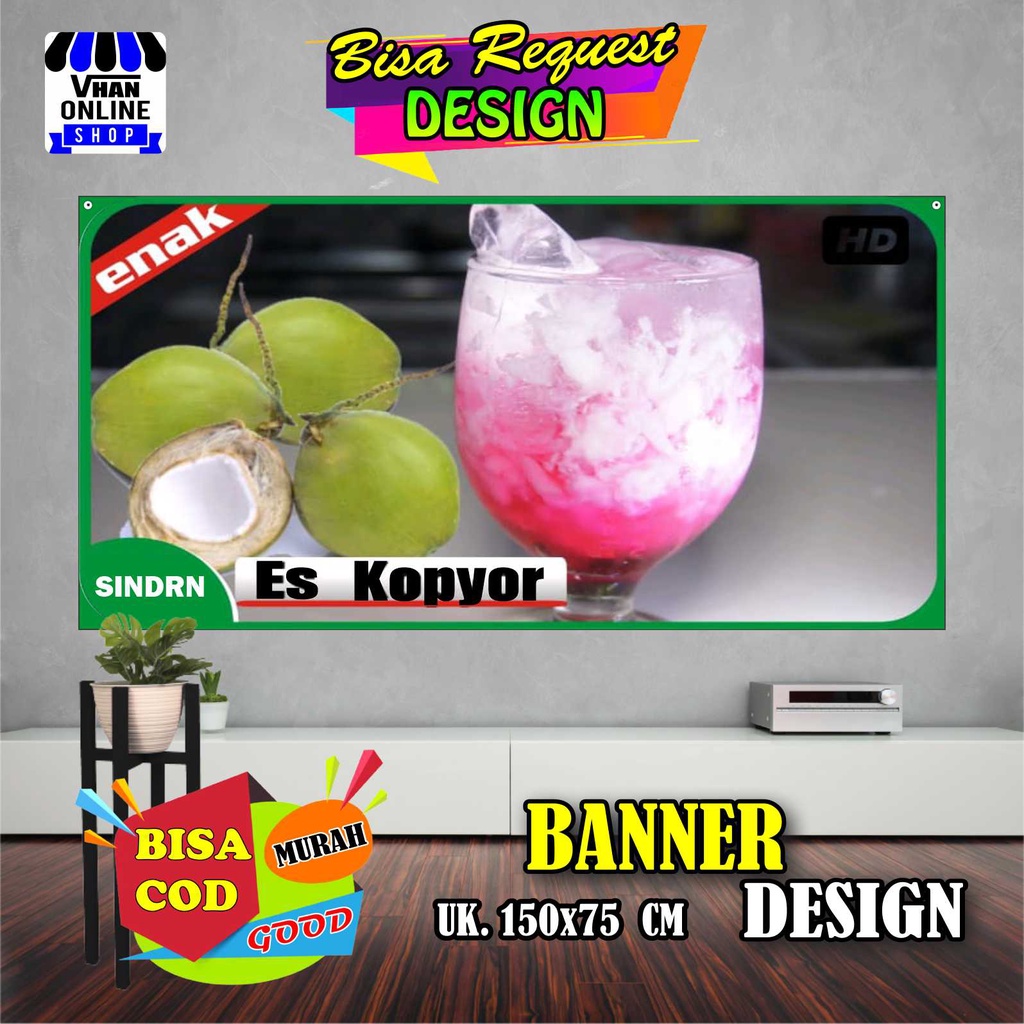Spanduk Banner Es Kopyor, Es Kelapa Muda, Model Nyamping Keren