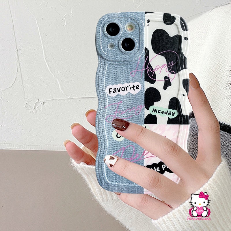 Couple Leopard Cow Print Case Realme C53 C35 10 5 6i C11 8 8Pro C30 C12 C15 C25 C25Y C21Y C33 C25s C17 C20 C20A 9i 8i C3 7i 5i 7 9 9Pro+ Denim Pattern Splicing Lembut Bergelombang Penutup Tepi