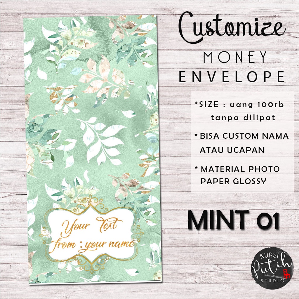 

Amplop uang / kondangan / angpao Wedding Lebaran Custom Nama mint color