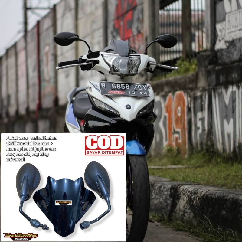 Paket variasi kaca spion x1 plus visor variasi model batman bahan akrilik pnp yamaha jupiter mx new mx old mx king