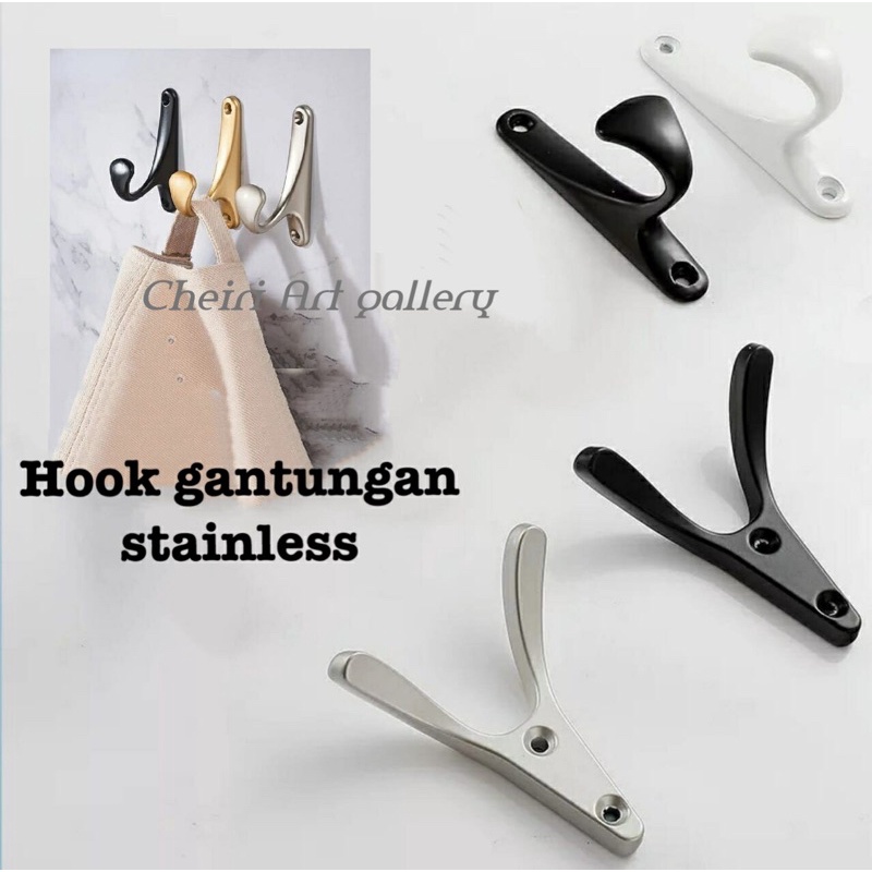 hook single stainless gantungan baju simpel unik/ kapstok single stainless 1kait 2kait Black hitam