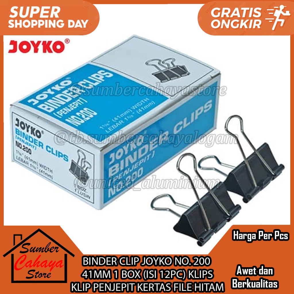 

BINDER CLIP JOYKO NO. 200 41MM 1 BOX (ISI 12PC) CLIPS KLIP PENJEPIT KERTAS FILE BERKAS PENTING SEKOLAH KANTOR LAMARAN KERJA PAPER KELIP CELIP CELIPS KELIPS HITAM ITAM BLACK JEPIT ARSIP PEMBUKUAN