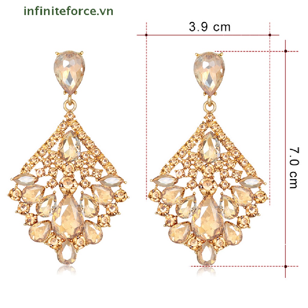 [INVN] Handmade Berlian Imitasi Kristal Bunga Stud Earrings Wanita Elegan Drop Menjuntai Earrings Fashion Pesta Pernikahan Perhiasan Anting Hadiah [VN]