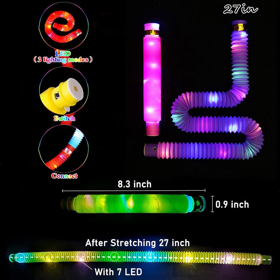 light up pop tubes pipes mainan Anak Pipa Stick Tarik Glow Lampu LED