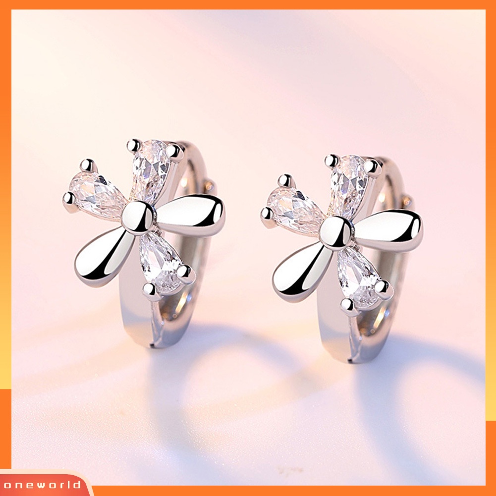 [WONE] Wanita Manis Bentuk Bunga Cubic Zirconia Hias Huggie Earrings Perhiasan Pesta