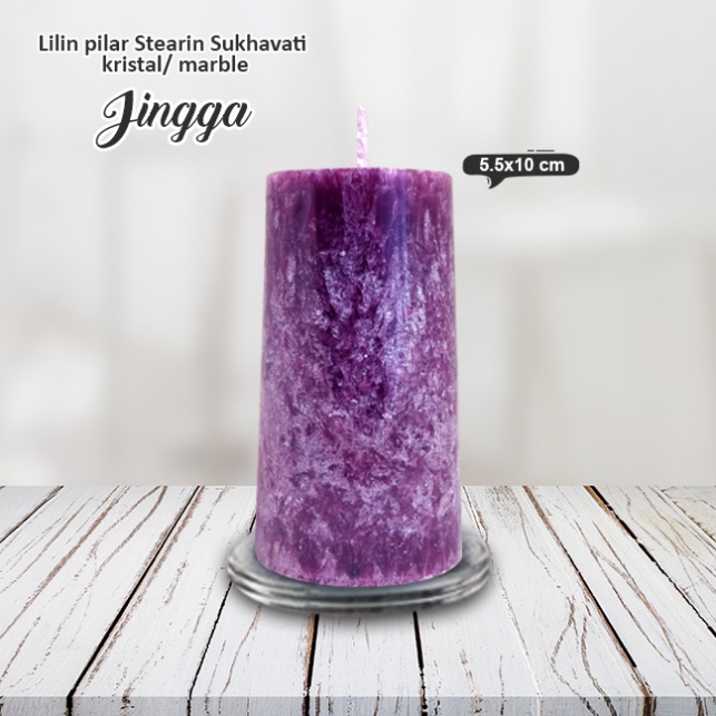 Lilin Ungu Stearin Palm Candle Marble Kristal Sukhavati Serbaguna 10cm