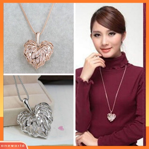 [WONE] Wanita Mode Berongga Hati Bib Pernyataan Panjang Sweater Rantai Kalung Perhiasan