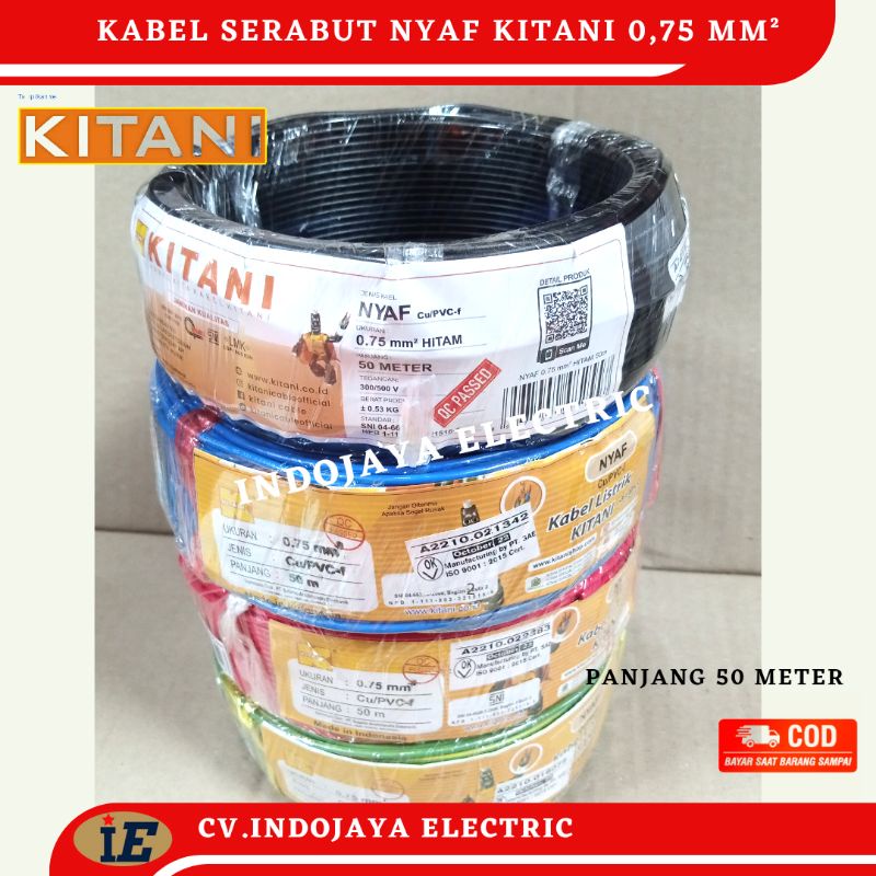 Kabel Serabut Nyaf 1x0,75 mm Kitani 50 Meter Kabel Engkel Serabut