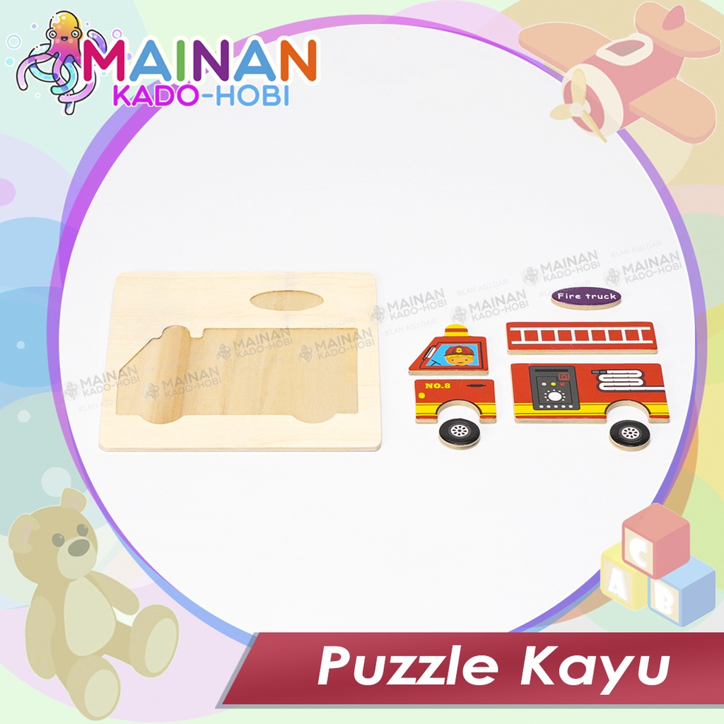 MAINAN MONTESSORI ANAK PUZZLE KAYU GAMBAR TRANSPORTASI FIRE TRUCK