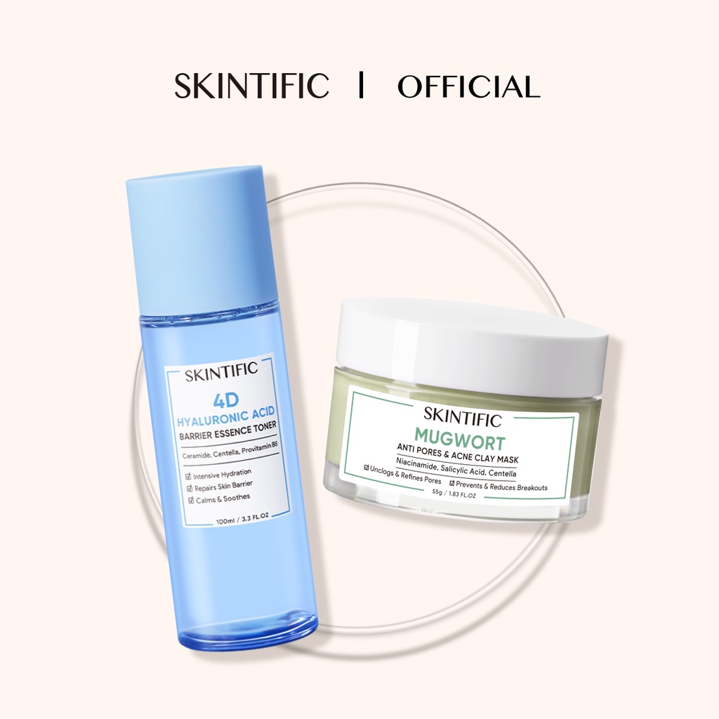 SKINTIFIC - Mugwort Clay Mask Pore Clarifying Wask Off Pack 55G Masker
Wajah & 4D Hyaluronic Acid ( HA ) Barrier Essence Toner Defeat Dryness
In10S 100Ml Toner Pelembab【BPOM】