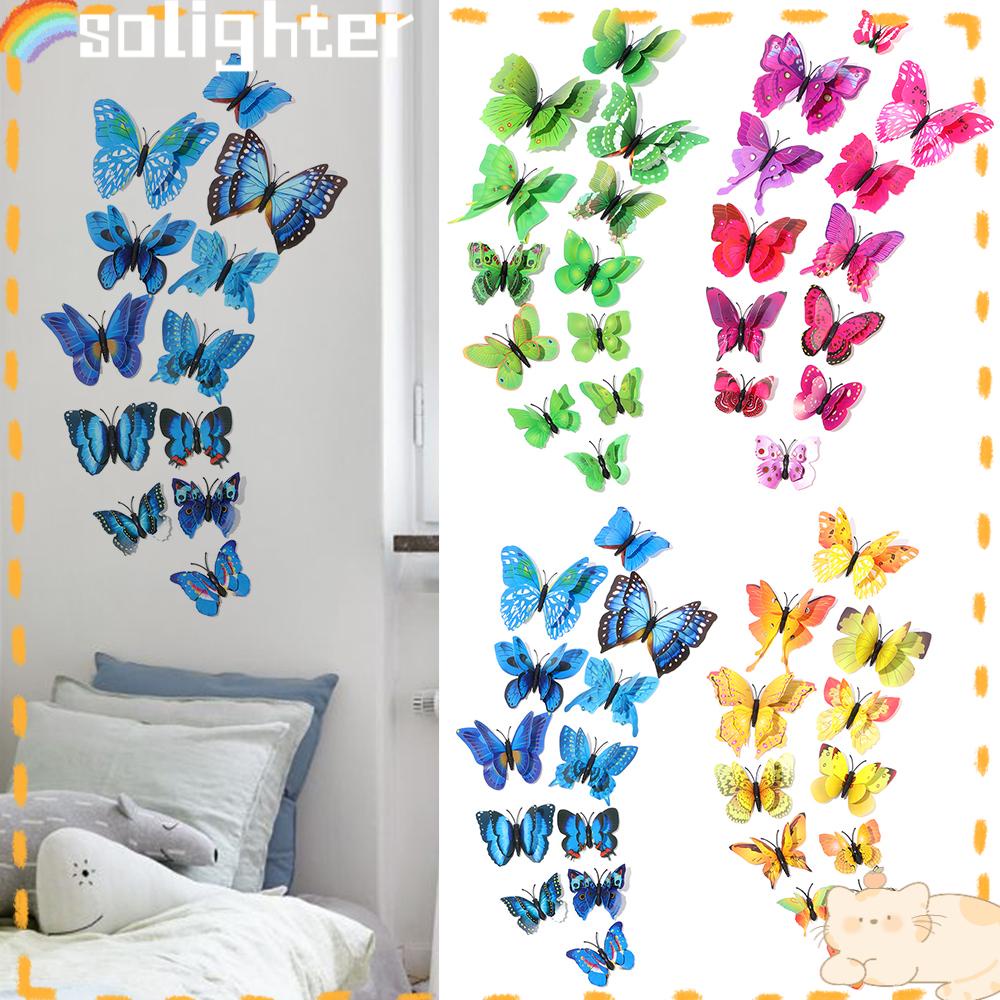 Solighter Butterfly Stiker Dinding Dekorasi Rumah 3D Removable Kupu-Kupu Warna-Warni