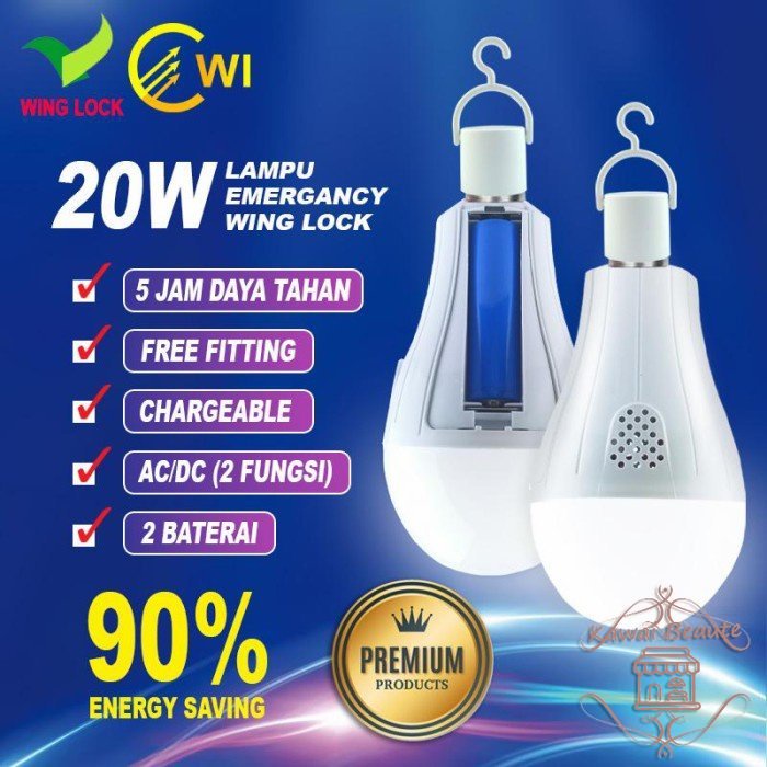 WingLock LED Emergency 20 Watt Lampu Darurat Nyala Otomatis 2 Fungsi