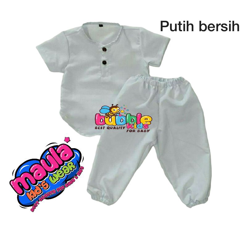 Setelan Koko Model Joger Anak Bayi Balita Fashion Muslim Katun Polos 0-2 Tahun putih