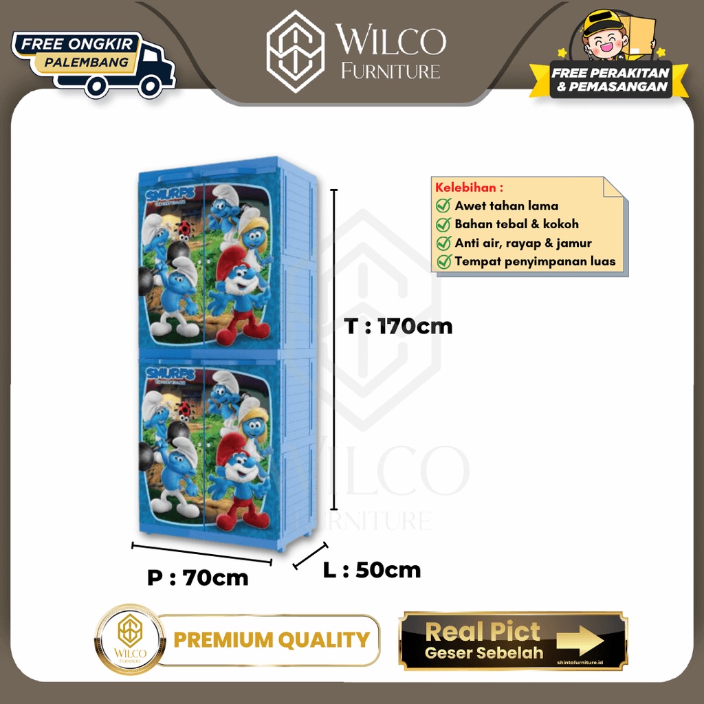 Lemari Pakaian Anak Karakter Smurf / Lemari Baju Plastik Karakter Anak