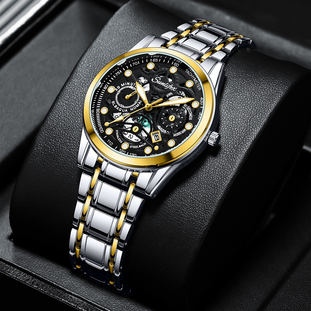 Sunlifex Jam Tangan Pria  9001 Original Display Kuarsa Anti Air Tali Stainless Steel Santai Mode Jam Tangan Cowok-6