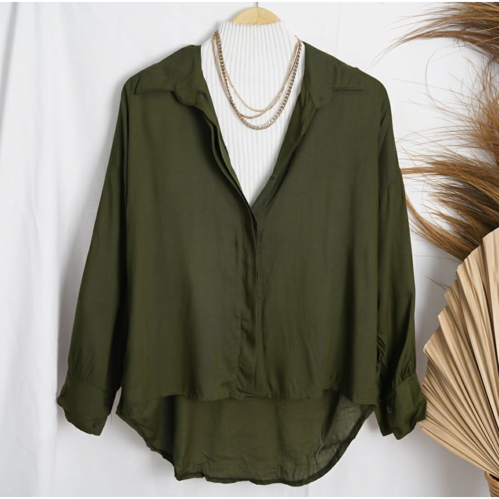 BEFAST - ZFS Kemeja Rayon CAVIA Shirt Polos Panjang / MAISA RAYON / Hem Polos Formal / Pakaian Kerja Wanita Casual / Kemeja Oversize Lengan Panjang / Fashion kekinian remaja ABG / Outift Wanita Hijab / Kemeja Bahan Rayon