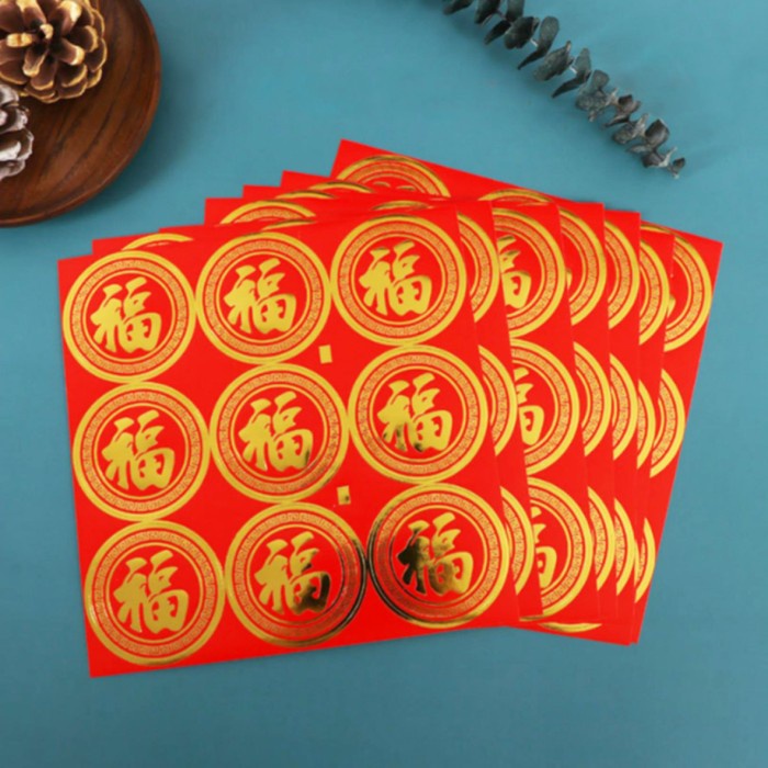 

Stiker Fu Tahun Baru Cina Label Sticker Bundar Fuk Hoki Imlek Sincia CNY Gold Foil