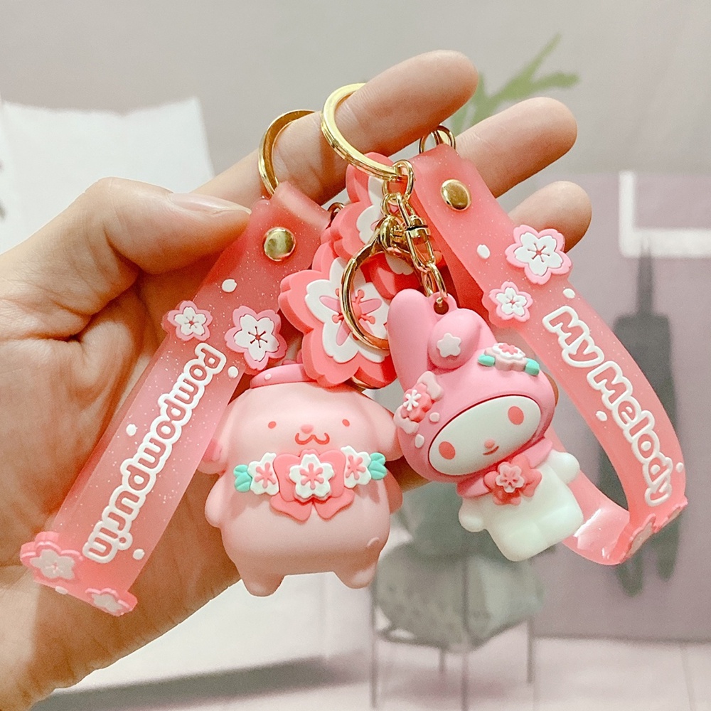 Sanrios Gantungan Kunci Boneka Kartun Hello Kitty Kuromi Cinnamoroll Cherry Blossom