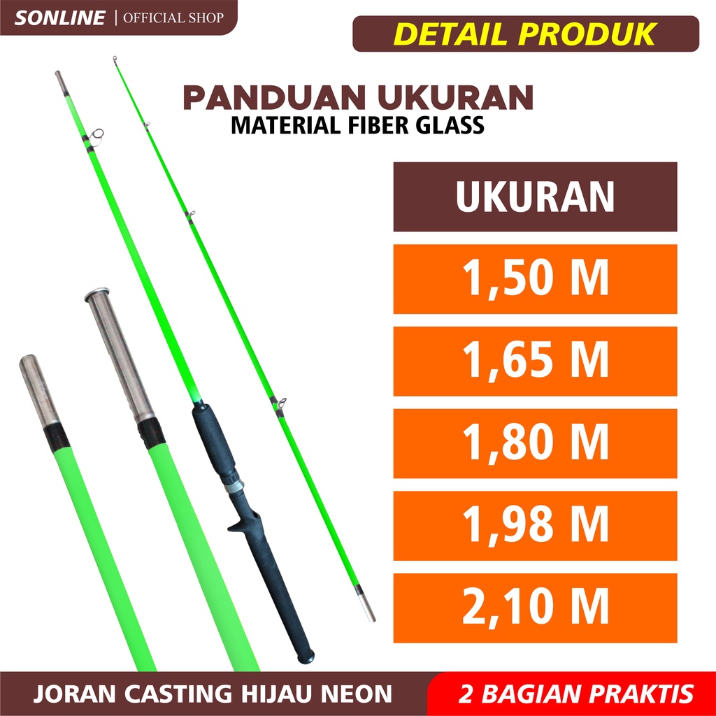 SONLINE 1.8m 2.1m Fishing Rod Carbon Fiber Joran Pancing Warna Hijau Casting Fishing Pole 2 Section JR01