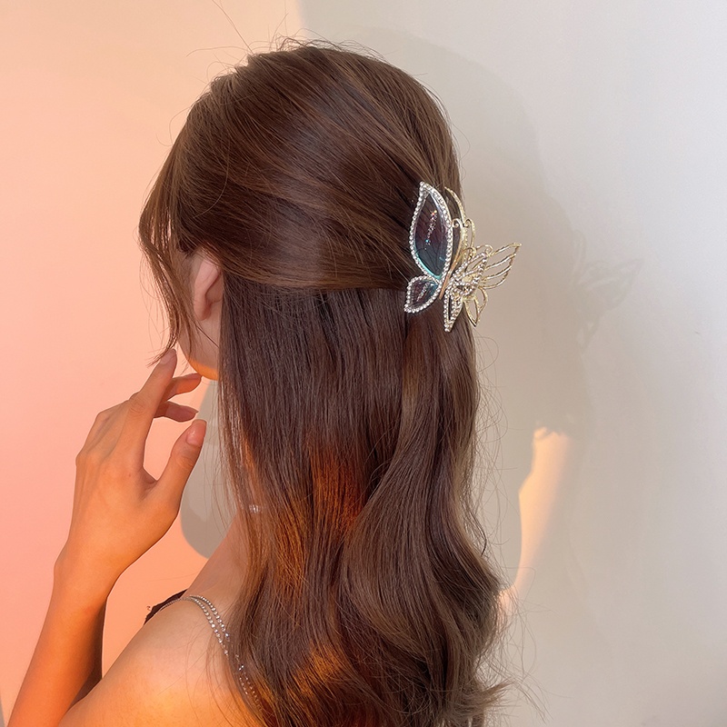 Korea Kupu-Kupu Berlian Imitasi Klip Rambut Mode Kristal Berlian Wanita Alloy Hair Claw Hairpin Aksesoris Rambut