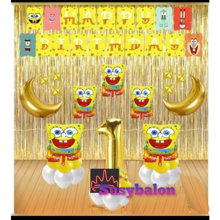 Paket Dekorasi Spongebob/ Foil Dekorasi Ulang Tahun Tema Spongebob