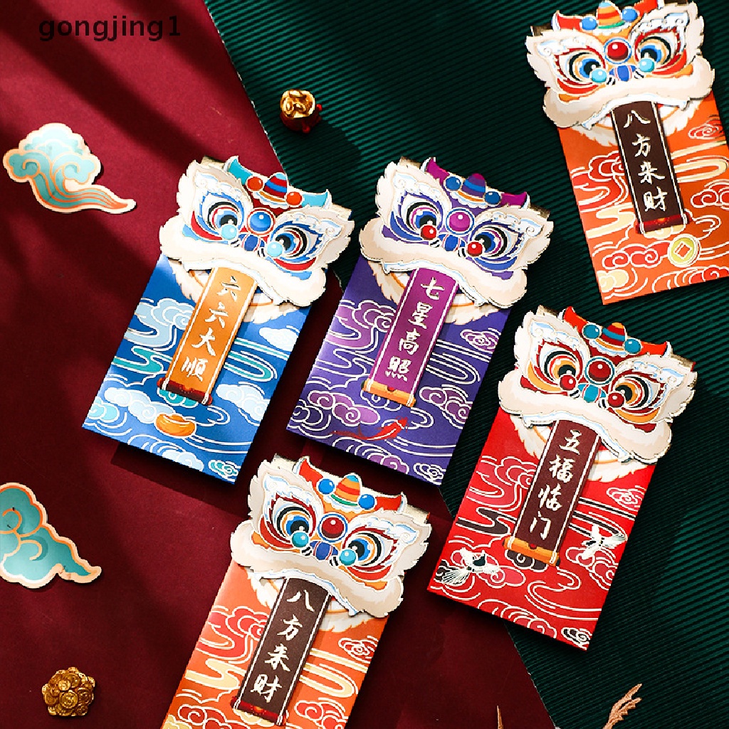 Ggg 4Pcs 2023tahun Baru Kelinci Kartun Tiga Dimensi Singa Amplop Merah Kepribadian Kreatif Festival Musim Semi Tahun Baru Bronzing Amplop Merah ID