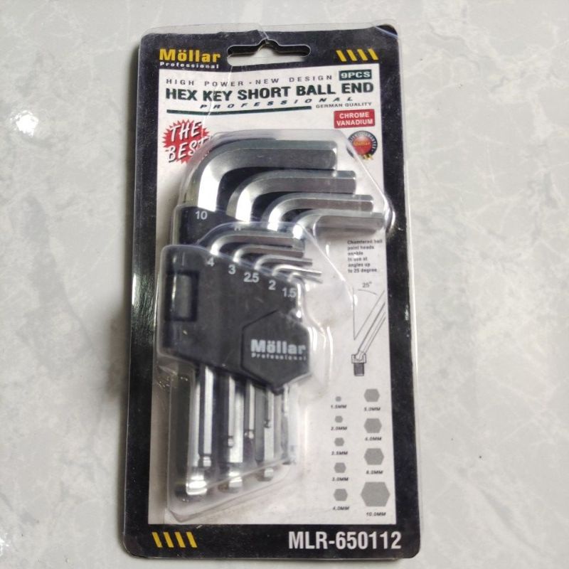 Mollar kunci L set 9pcs pendek / Mollar hex key short 9pcs