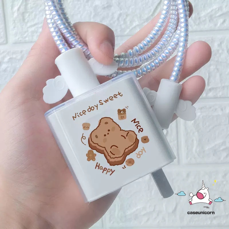 Casing Kompatibel Untuk Apple 18 /20W Adaptor Charger Case Kabel USB Spring Line Wrap Protector Data Line Cord Atur Lilitan Kawat Ikat Pola Kartun Lucu Lembut TPU Cover