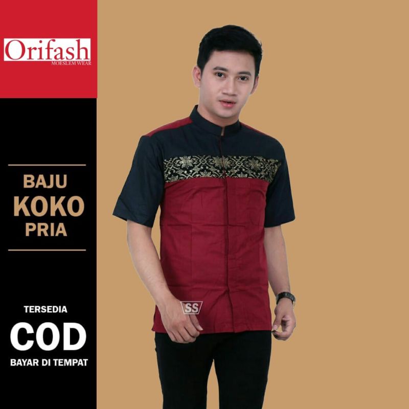 Baju koko pria lengan pendek terlaris koko muslim dewasa bahan katun halus M L XL