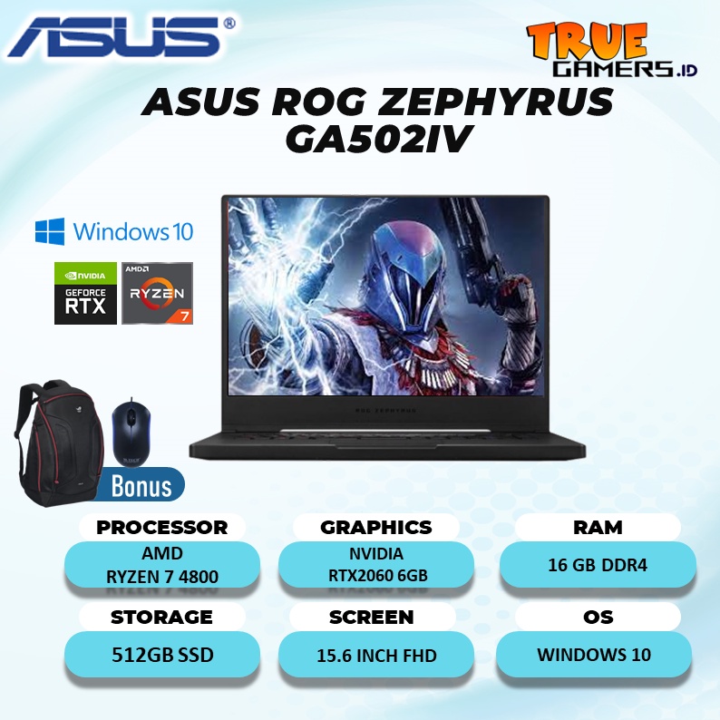 ASUS ROG ZEPHYRUS GA502IV RTX2060 6GB RYZEN 7 4800 16GB 512SSD Win10 15.6FHD