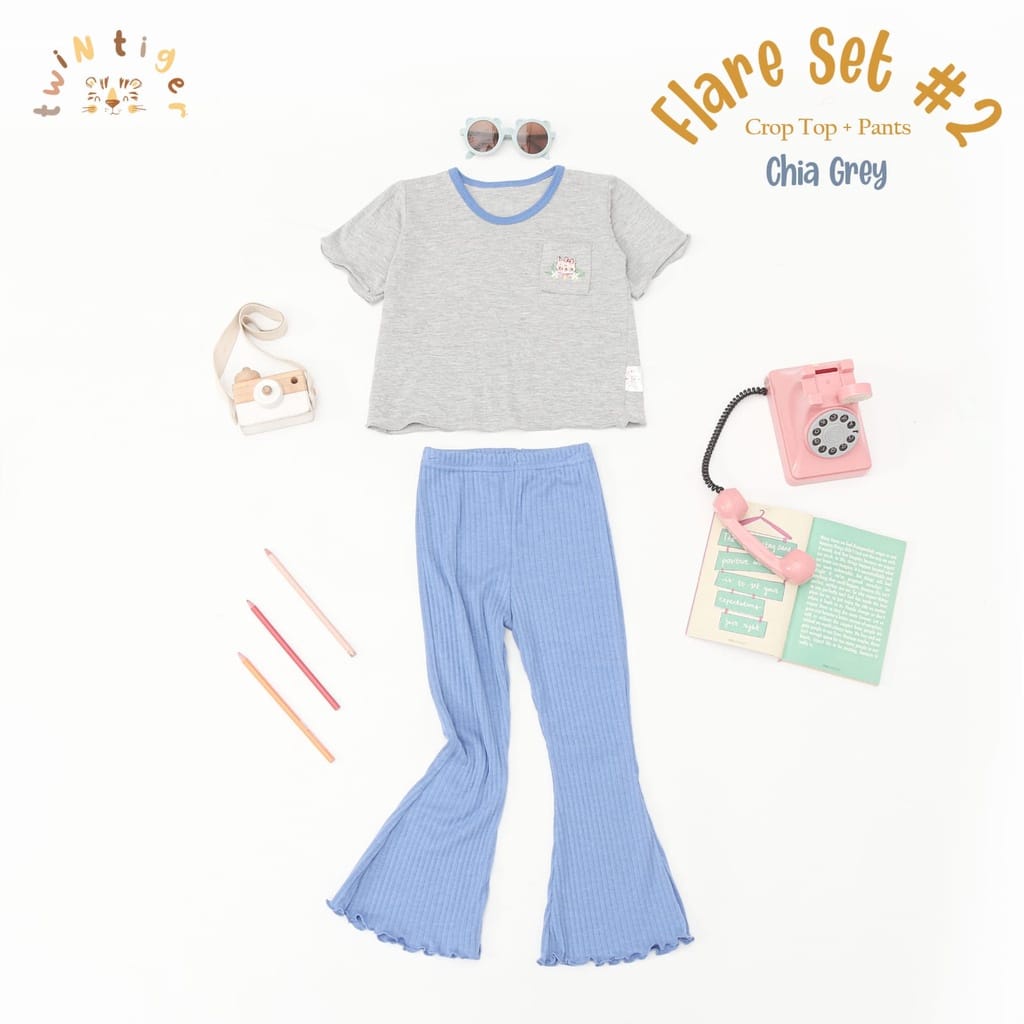 Twin Tiger Baby Flare Set dan Ruffle Set - Setelan Pendek Baju Anak Perempuan Crop Tee Dan Celana (WARNA RANDOM)