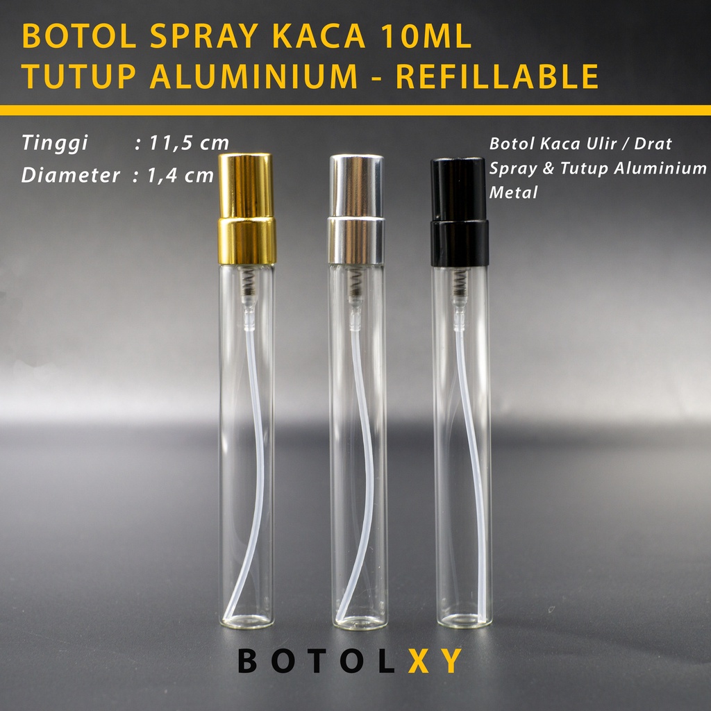 Botol Spray Kaca 10ml - Tutup Sprayer Metal / Aluminium Travel Parfum