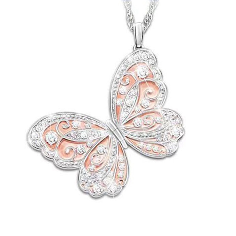 Ins Hot Sale New Arrive Zirconia Butterfly Kalung Pesona Bling CZ Rose Gold Butterfly Perhiasan Liontin Bijoux Untuk Wanita