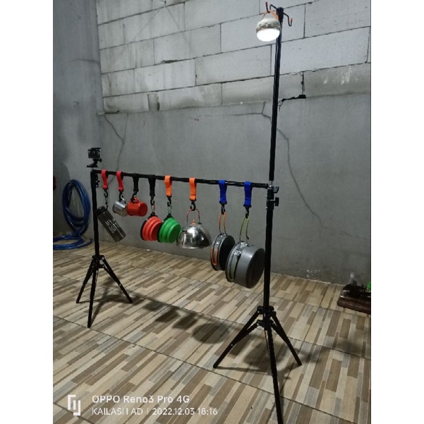 Hanging Rack Camping Portable Multi Fungsi Tiang Lampu/Tiang Infus/Tripod Kamera/Hanging Rack Perabot Camping