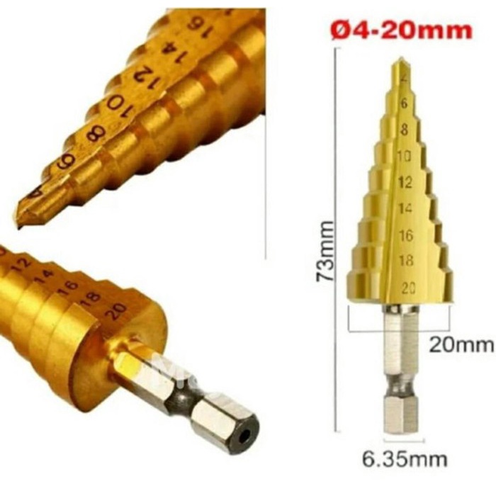 Mata Bor Multi Step Pagoda 4-20 mm| Step Drill Bits Size Ukuran 4-20mm HSS