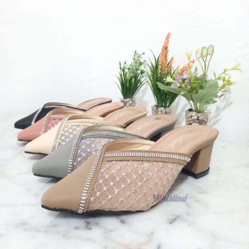 RANIA HELLS - SENDAL HELLS BROKAT HAK 5 CM SOL KARET MUTIARA | WEDDING SHOES