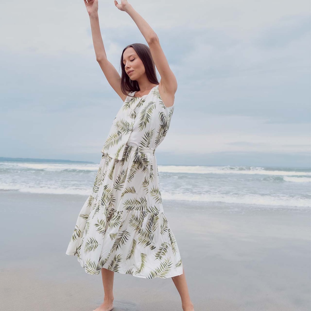 Baju Santai Baju Pantai Katun Rayon Rok Tropical Leaf by La Rosa