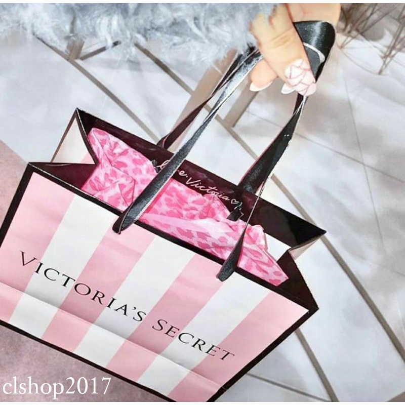 ON SALE!❤ [PAPER BAG ONLY] VICTORIA'S SECRET VS PAPER BAG SIZE S PINK STRIPES UKURAN KECIL KANTONG KERTAS PINK MERAH MUDA GARIS-GARIS